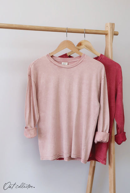 Premium Cotton Mineral Washed Long Sleeve Tee Oat Collective