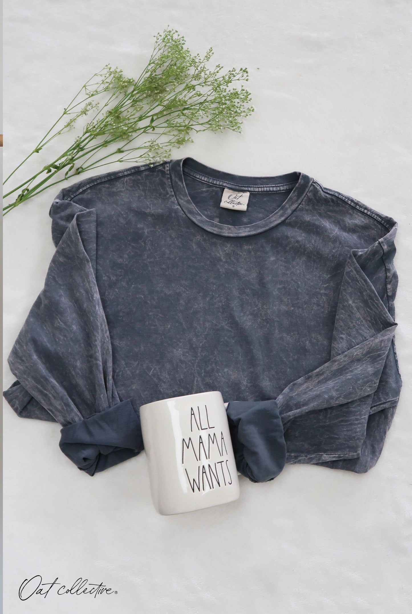 Premium Cotton Mineral Washed Long Sleeve Tee Oat Collective