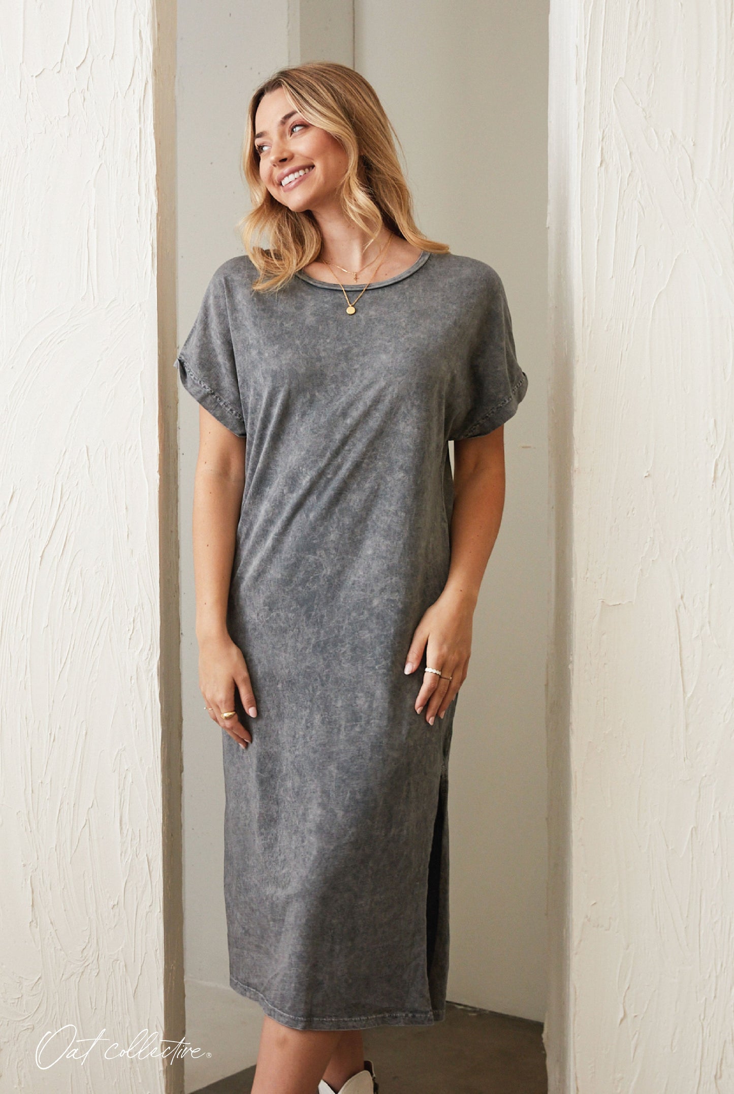 Premium Cotton Mineral Washed Casual Dress Oat Collective