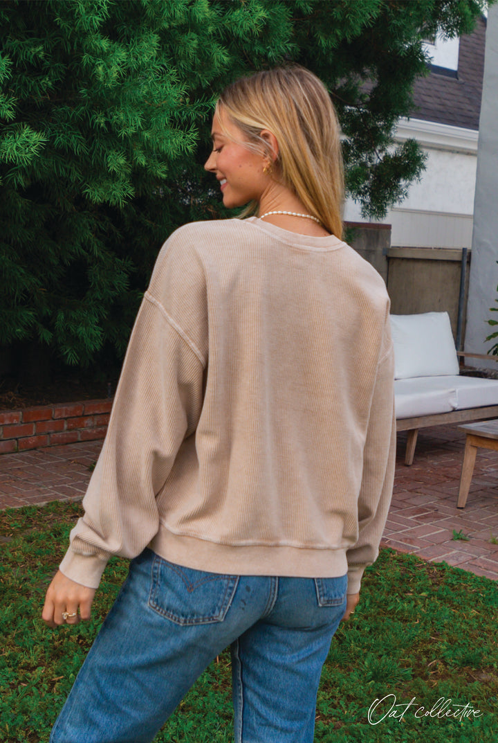 Premium Cotton Cropped Mineral Washed Thermal Pullover