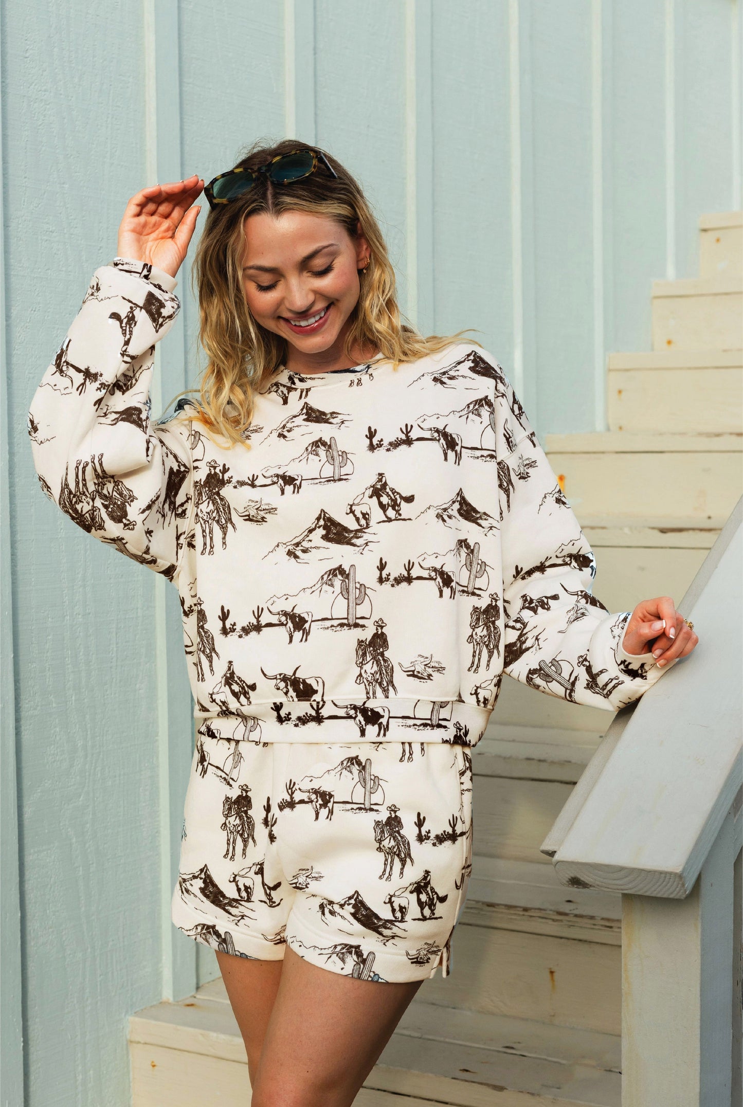 WESTERN PRINTED Sweatshort/Sweatshirt Matching Set Oat Collective