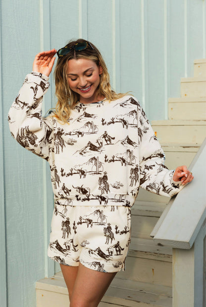 WESTERN PRINTED Sweatshort/Sweatshirt Matching Set Oat Collective