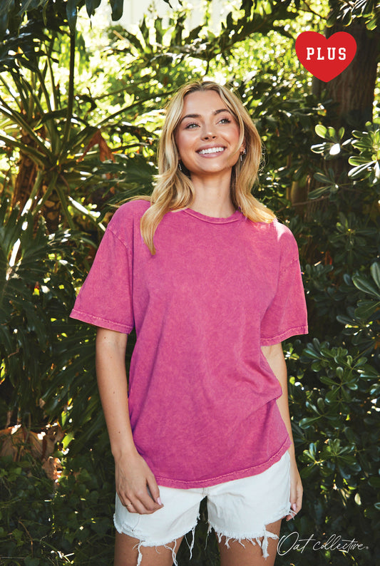 Premium Cotton Plus Size Mineral Washed Tee Oat Collective