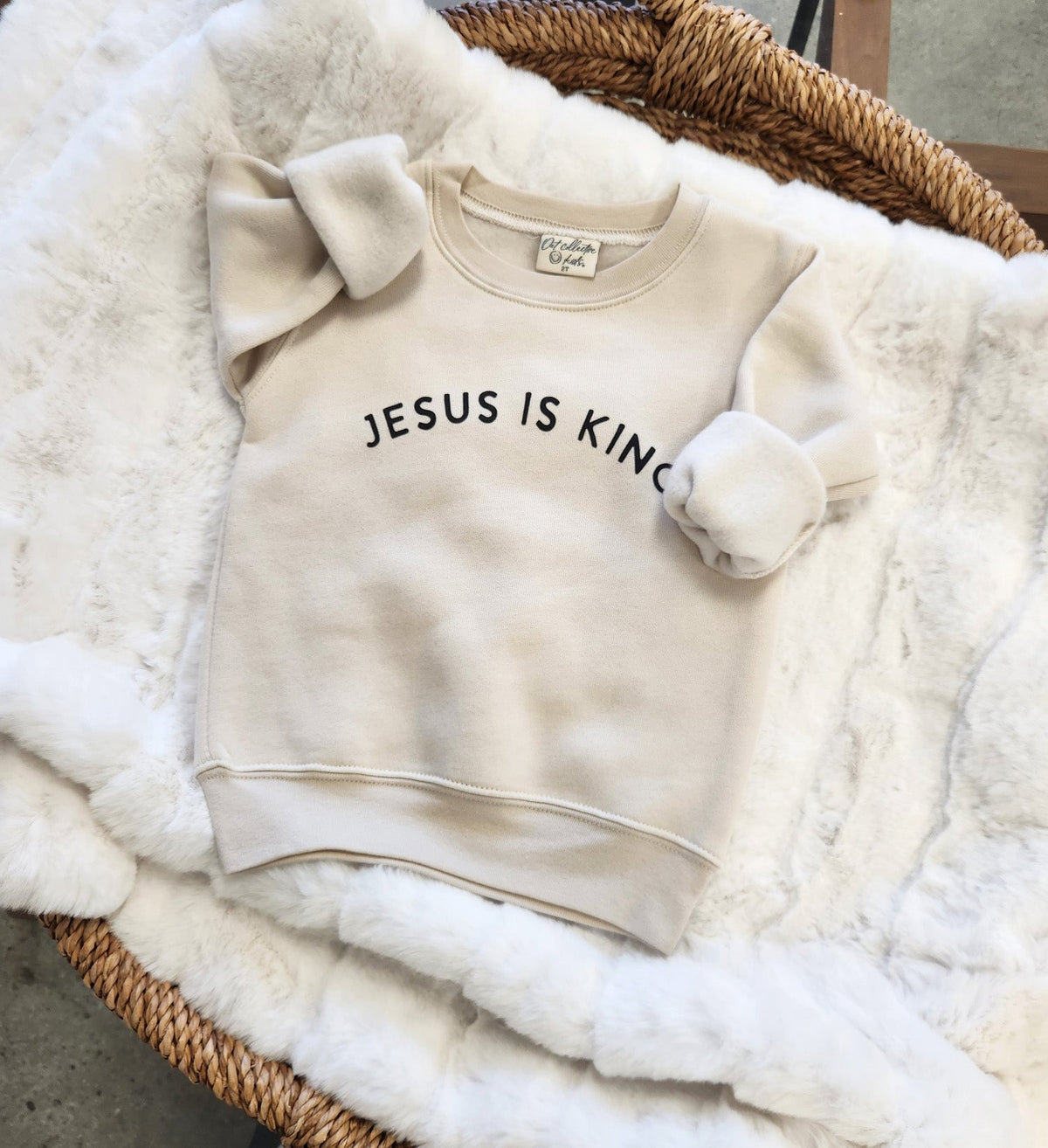 JESUS IS KING Toddler Unisex Graphic Sweatshirt Oat Collective