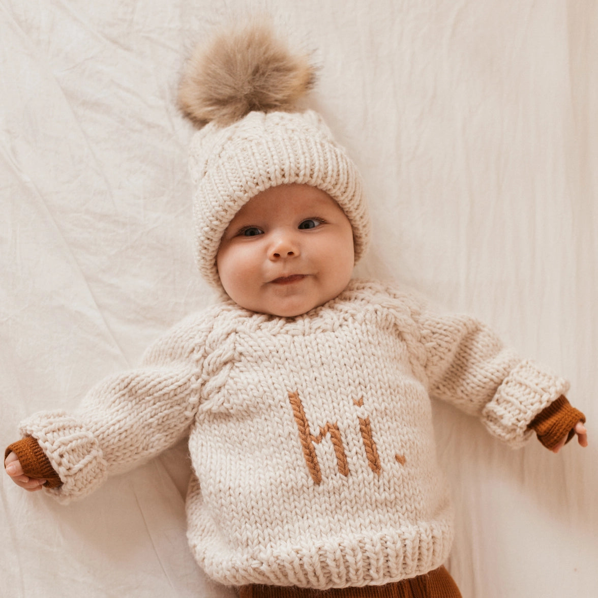 Hi. Pecan Crew Neck Sweater Baby & Toddler Huggalugs