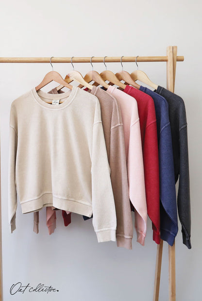 Premium Cotton Cropped Mineral Washed Thermal Pullover Oat Collective