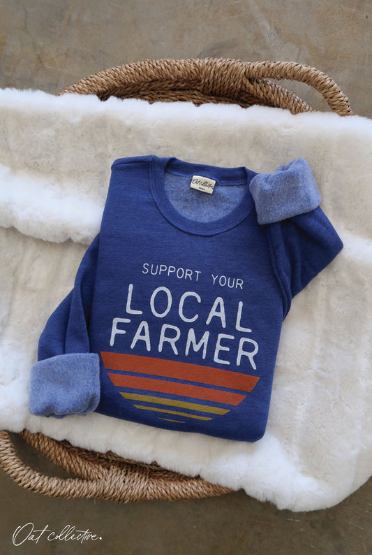 SUPPORT LOCAL FARMER Graphic Unisex Fleece Pullover Relaxed Fit Oat Collective