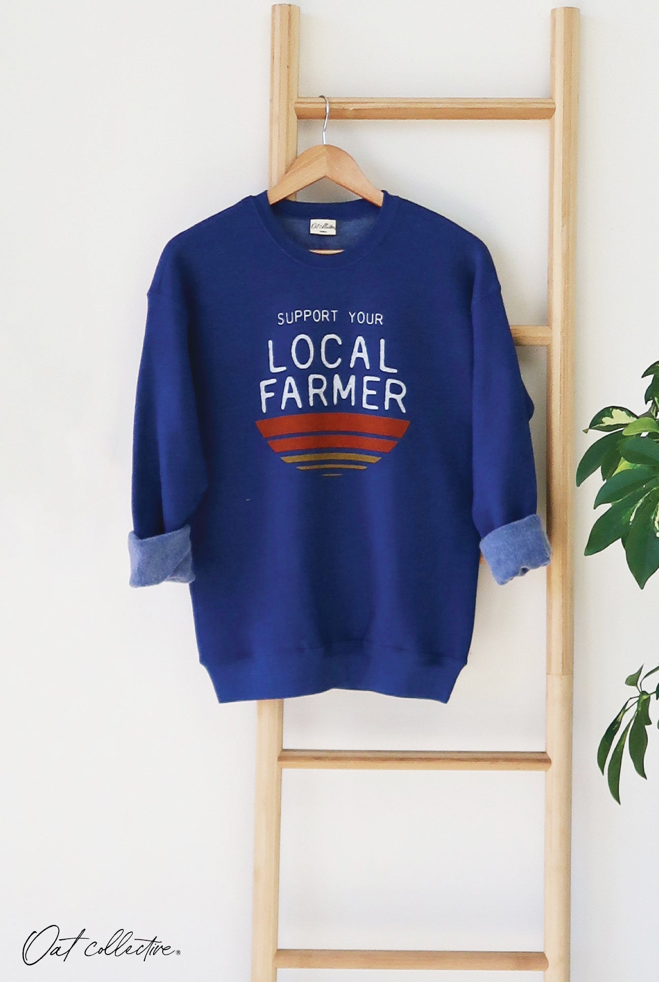 SUPPORT LOCAL FARMER Graphic Unisex Fleece Pullover Relaxed Fit Oat Collective